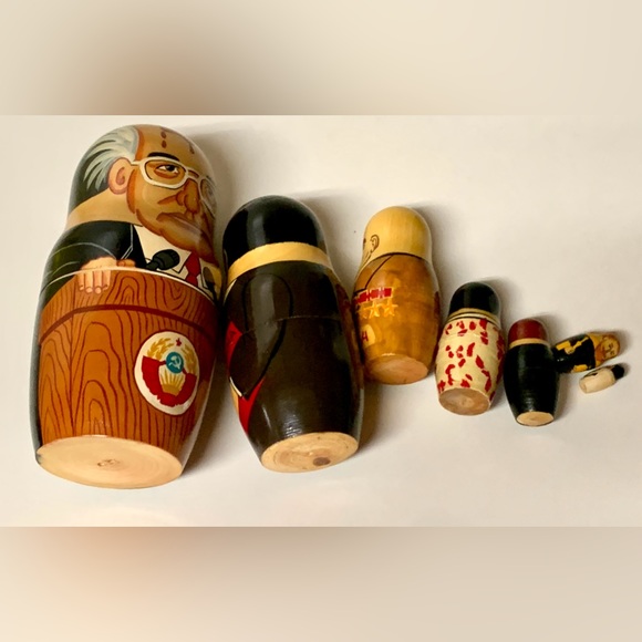 1980s Vintage Soviet Era Hand Painted Wooden Historic Russian Leaders Matryoshka - Picture 8 of 10